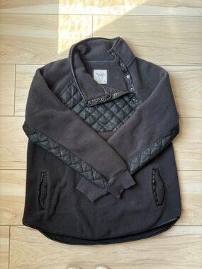 Abercrombie & Fitch Black Fleece Pullover Faux Leather Quilted Trim Size L